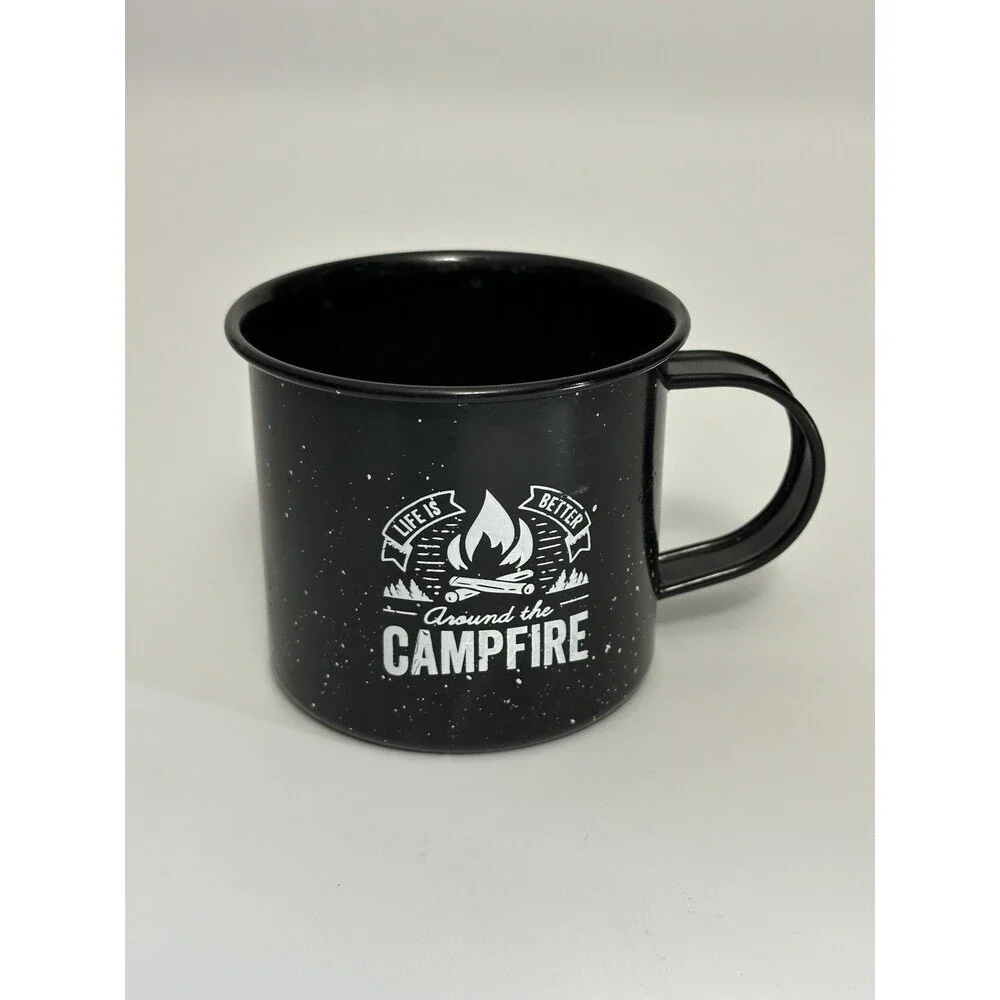 Life Is Better Around The Campfire Enamel Coffee Mug Black Camping Cup